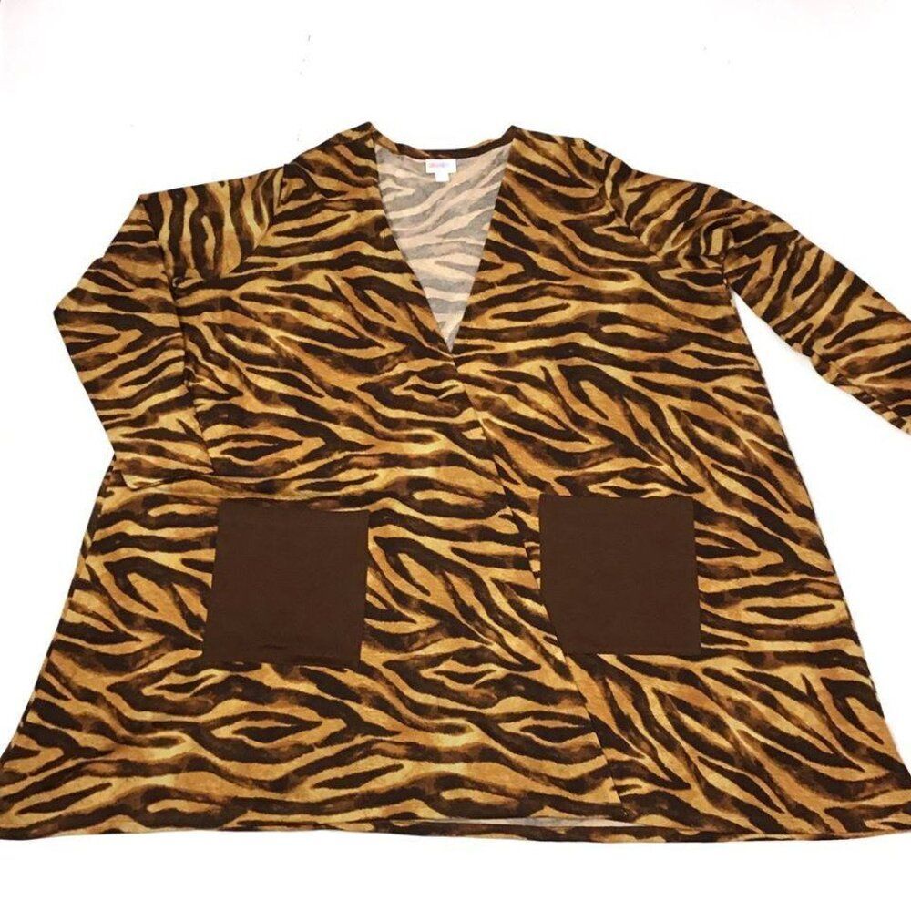 NEW LuLaRoe L Caroline Large Brown Tiger Stripe Animal Print Long Sweater‎ Swing